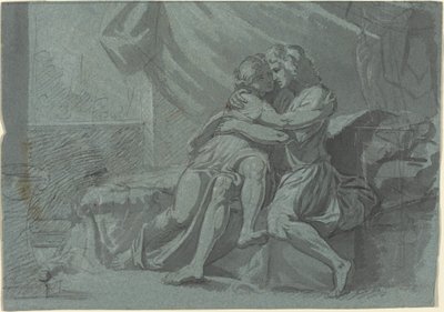 Klasik Elbiseli Aşıkları Kucaklayan / Klasik Elbiseli Bir Kadın Yukarıya Bakıyor by Friedrich Heinrich Füger after Raphael
