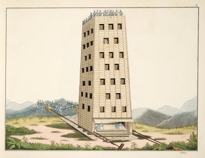 Namur'daki Sezar'ın kulesinden sonra tasarlanan hareketli kule, Dr. Franz Kottenkamp'ın 'A History of the Development and Customs of Chivalry'den bir levha, Carl Hoffmann tarafından yayınlandı, 1842 by Friedrich Martin von Reibisch
