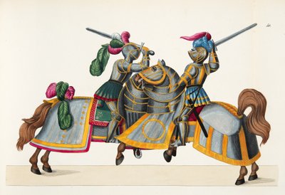 Bir turnuvada iki şövalye, Dr. Franz Kottenkamp'ın 'A History of the Development and Customs of Chivalry'den bir levha, Carl Hoffmann tarafından yayınlandı, 1842 by Friedrich Martin von Reibisch