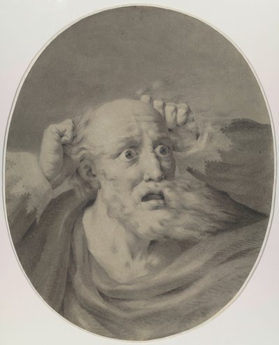 Sakallı yaşlı adam saçlarını karıştırıyor. by Friedrich Rehberg