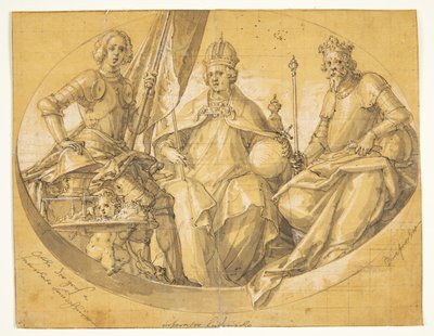 Büyük Otto (912-973), Zengin Louis (1417-1479) ve Ruprecht (1352-1410) krallarını betimleyen oval bir tavan resminin taslağı (?) by Friedrich Sustris