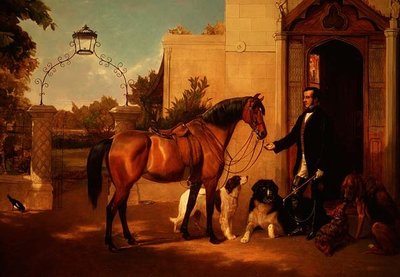 Avcısı ve Köpekleri evinin önünde olan bir beyefendi by Friedrich Wilhelm Keyl