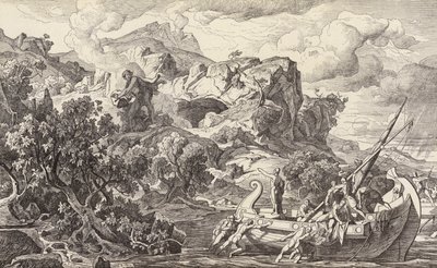 Odysseus Kiklop adasından ayrılırken (gravür) by Friedrich the Elder Preller