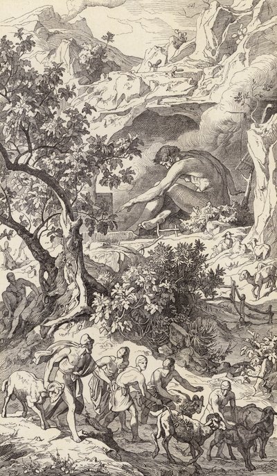 Odysseus Polyphemos mağarasını geçerken (gravür) by Friedrich the Elder Preller