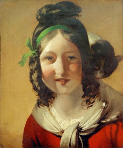 kedi ile gülen kız by Friedrich von Amerling