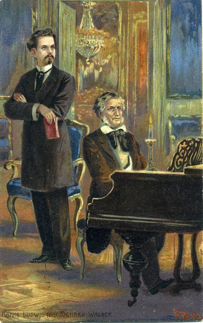 Wagner ve King Ludwig II, c.1900 (renkli taş) by Fritz Bergen