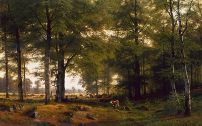 Bir İnek Çobanı ile Ormanlık Bir Peyzaj by Fritz Carl Werner Ebel