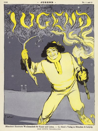 Bir dal ve bir meşale tutan adam (renkli taş) by Fritz Erler