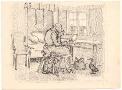 Yaşlı karısı saçlarını ördü by Fritz Syberg