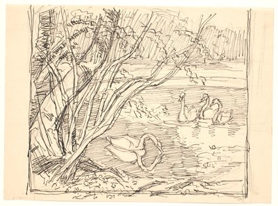 Dört kuğu olan bir göl by Fritz Syberg