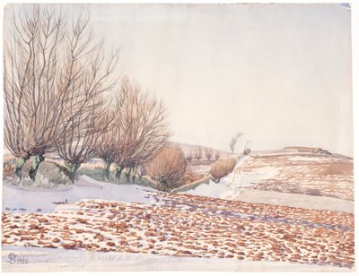 Karda söğütler ve sürülmüş tarlalarla dolu manzara by Fritz Syberg