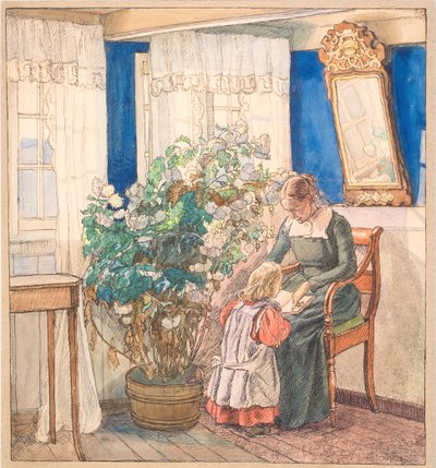 Anne ve çocuk resimleri görüyor (Anna ve Hans Syberg) by Fritz Syberg