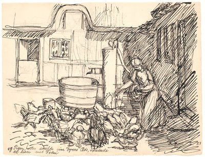 Ve hayvanları besleyecek olan kız... by Fritz Syberg