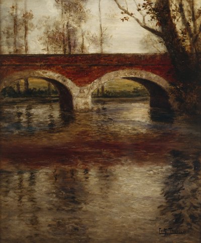 Köprülü bir nehir manzarası (resim) by Fritz Thaulow