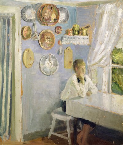 Harald kahvaltı masasında, c.1900 (panelde yağ) by Fritz Thaulow