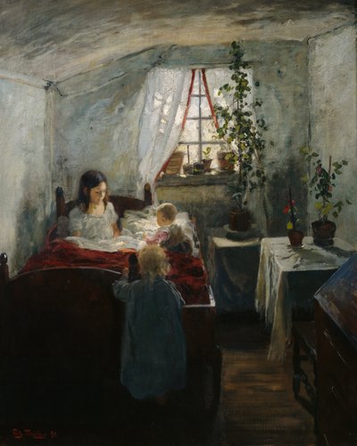 Çocuklu iç mekan by Fritz Thaulow