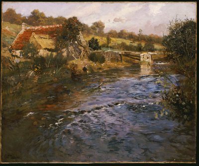 Çamaşırcı Kadınla Nehir Manzarası by Frits Thaulow
