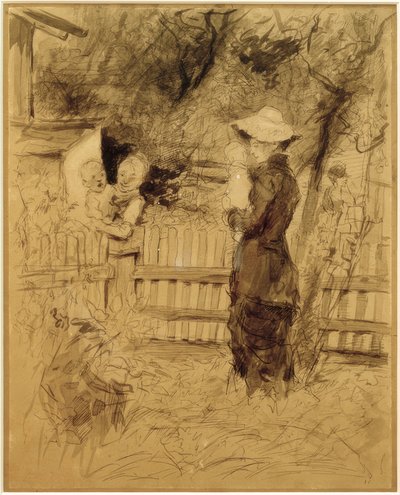 Bahçede kollarında çocuklu kadınlar by Fritz von Uhde