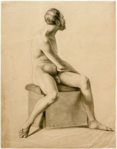 oturmuş erkek çıplak by Fritz von Uhde