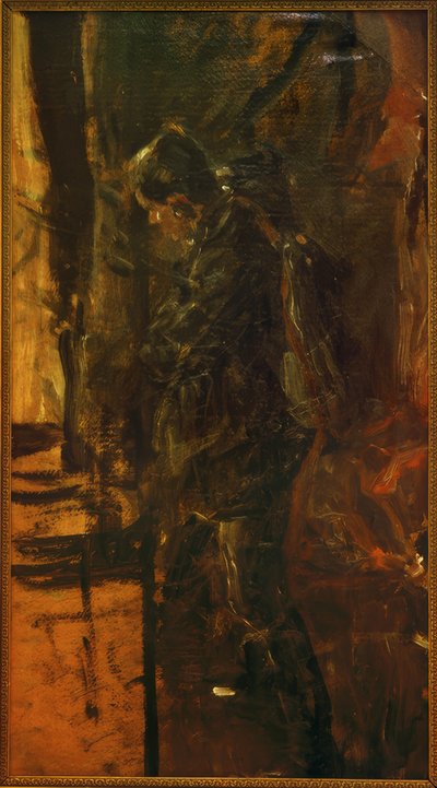 Sırt çantası olan bir adamın incelenmesi by Fritz von Uhde