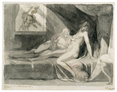 Alp, uyuyan iki kadının yatak odasından çıkar, 1810. by Füssli
