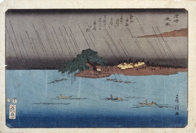 Karasaki'de Gece Yağmuru by Fusatane Utagawa