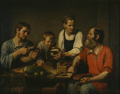 Akşam yemeğinden önce köylü ailesi, 1824 by Fyodor Grigoryevich Solntsev