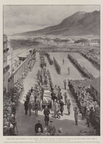 Cape Town'un Cecil Rhodes'a Son Vedası, Cenaze Trenine katılmak için Cape Town İstasyonu'na gelen Cortege, 3 Nisan by G.S. Amato