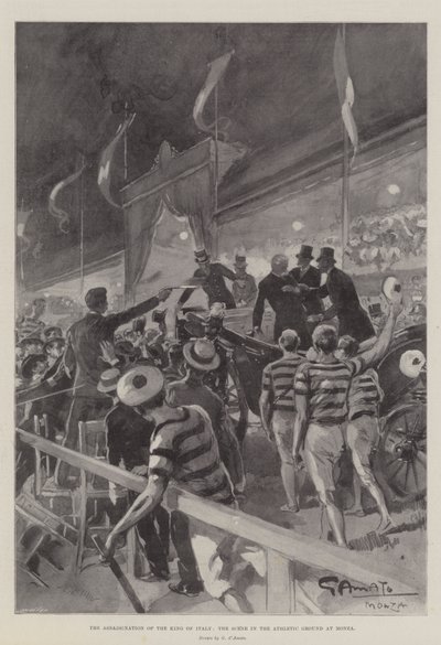 İtalya Kralının Suikastı, Monza Atletizm Sahasında Sahne by G.S. Amato