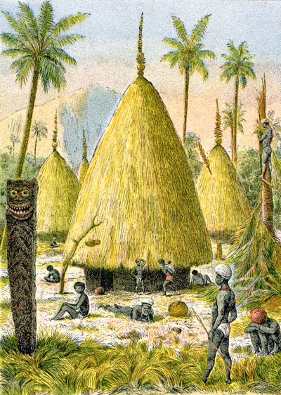Yeni Kaledonya'daki Canaque köyü, 1900-1910 dolayları (resim) by G. Dascher