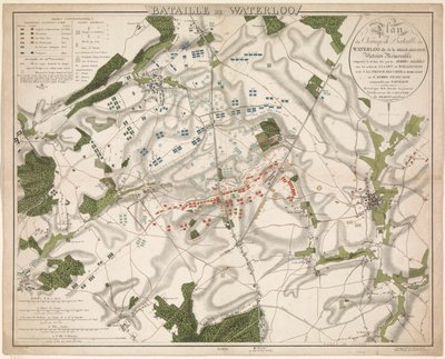 Kaart van de Slag bij Waterloo, 1815 Waterloo Savaşı / Belle-Alliance adlı Waterloo Savaş Alanı Planı. 18 Haziran 1815