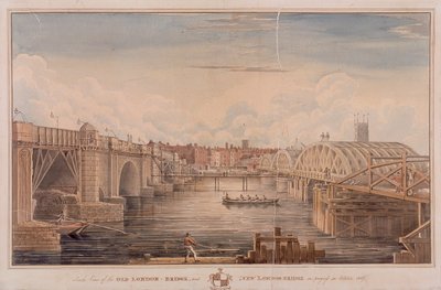 Londra Köprüsü eski ve yeni, Londra, 1827 by G Yates