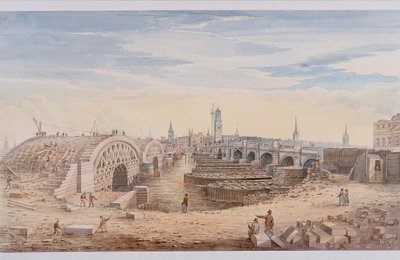 Londra Köprüsü eski ve yeni, Londra, 1828 by G Yates