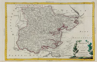 Essex Eyaleti, G. Zuliani tarafından Venedik'te 1779'da Antonio Zatta tarafından yayınlanan "En Yeni Atlas"ın Cilt I'inden alınan gravür, Özel Koleksiyon by G. Zuliani