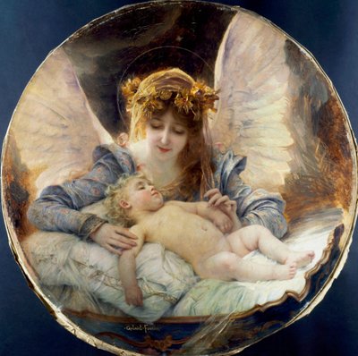 Gabriel Joseph Marie Ferrier (1847-1914) tarafından yapılan "Koruyucu Melek" tablosu Özel koleksiyon by Gabriel-Joseph-Marie-Augustin Ferrier