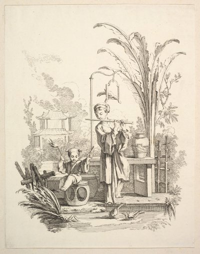 Flütçü ve Çocuk Timpanist, yak. 1742. by Gabriel Huquier