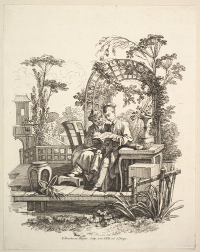 Erkek ve Kadın Okuma, ca. 1742. by Gabriel Huquier
