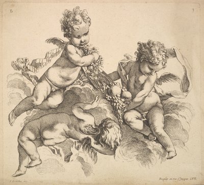 Meyve Tabaklı Üç Çocuk, 1738-45. by Gabriel Huquier