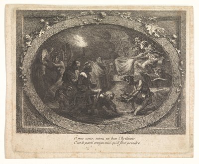 Voltaire cehenneme geldi by Gabriel Jacques de Saint Aubin (school of)