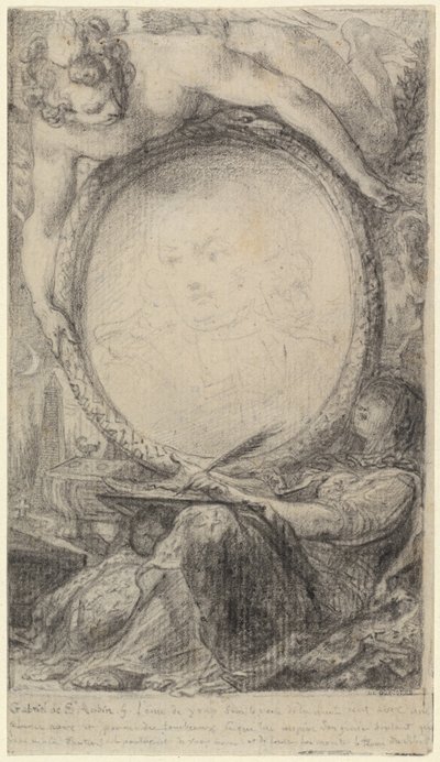 Bir Dahi ve Peçeli Kadın Yazılı Alegorik Çerçeve by Gabriel Jacques de Saint Aubin