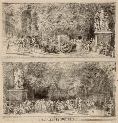 Tuileries'den Manzaralar: Sandalyeler ve Su Arabası by Gabriel Jacques de Saint Aubin