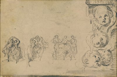 Dansçıların Eskizleri ve Putti Başları by Gabriel Jacques de Saint Aubin
