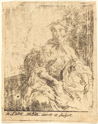 terasta genç kadın by Gabriel Jacques de Saint Aubin
