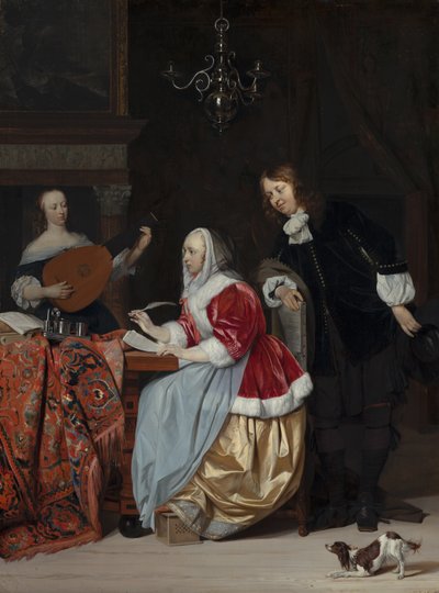 Bir Müzik Parçası Besteleyen Genç Bir Kadın by Gabriel Metsu