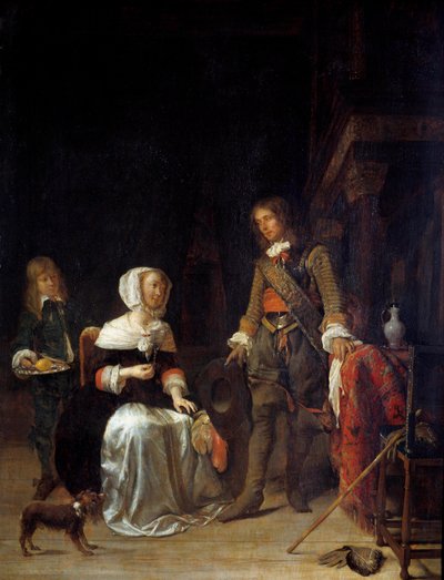Genç bir kızı ziyaret eden bir asker Gabriel Metsu