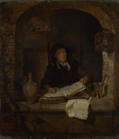 Kitaplı Yaşlı Bir Kadın, c. 1660 by Gabriel Metsu