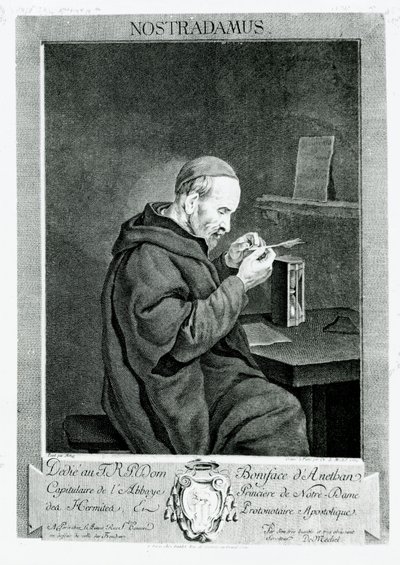 Christian von Mechel (1737-1817) 1762 tarafından oyulmuş Michel Nostradamus (1503-66) portresi by Gabriel Metsu