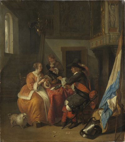 Bir kart oyunu - Bir Kart Oyunu, Metsu, Gabriel (1629-1667). ahşap üzerine yağ by Gabriel Metsu