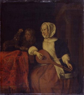 Mandolin Çalan Kadın, c.1660-65 (panelde yağlı boya) by Gabriel Metsu