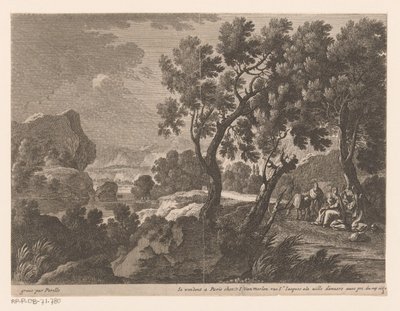 Mısır'a uçarken dinlenen manzara İsa'nın hayatından sahneler içeren manzaralar (nesnedeki başlık) by Gabriel Perelle